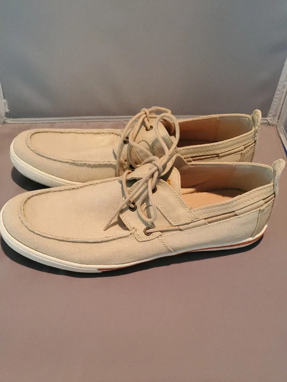 Tommy Bahama Men's Beige Canvas Boat Shoes Size 10